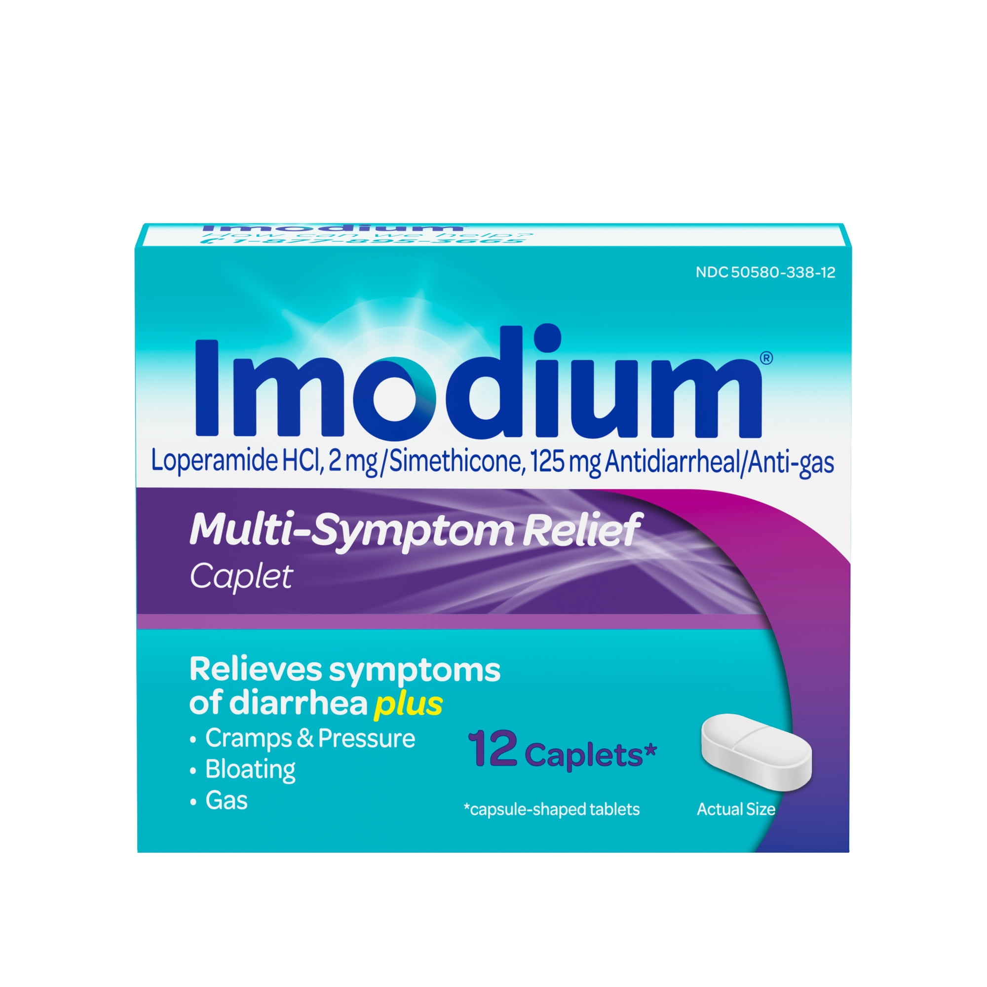 Imodium Multi-Symptom Relief Anti-Diarrheal Medicine Caplets, 12 Count