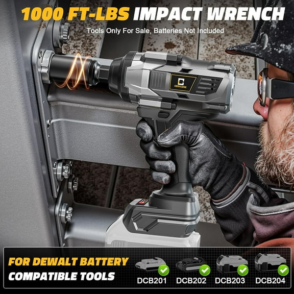 Cordless Impact Wrench 1/2 inch Compatible with Dewalt Battery, 1000FT- (1360N.m) Brushless Electric Impact Gun Includes LED Work Light, 2100RPM High Torque Impact Driver, Bare Tool Only