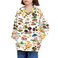 thumbnail image 3 of Xoenoiee Hooded Sweatshirt with Front Kangaroo Pocket for Kids Long Sleeve Hoodies Pullover Playwear for Boys Girls Workout Travel, Mushroom Grass Pattern, M, 3 of 7