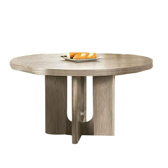 Zoko 54 Inch Round Dining Table, Pedestal Base, White Wash Solid Wood