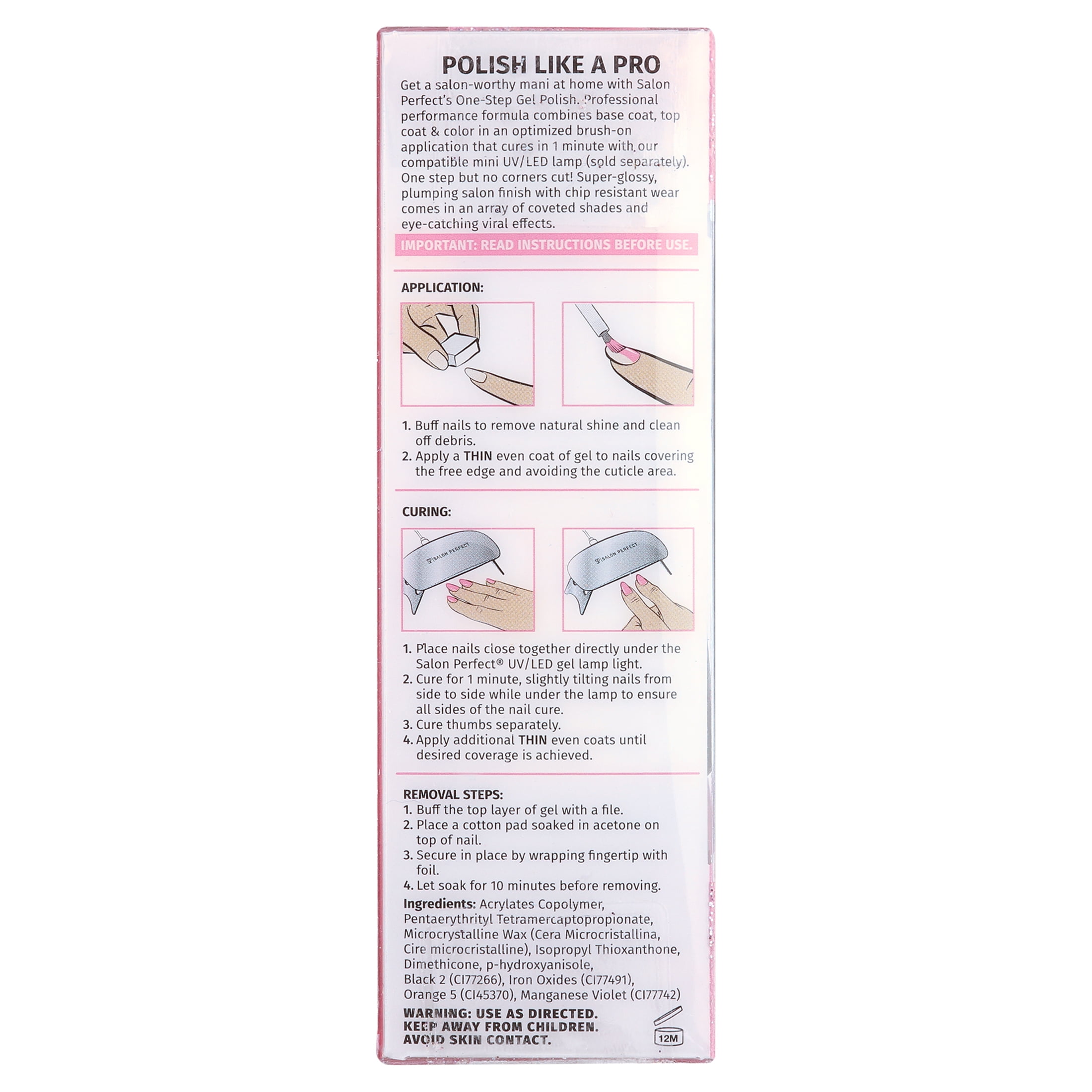 Salon Perfect One Step Gel, Shimmer Down, Pink Glitter Nail Polish, 0.5 fl oz