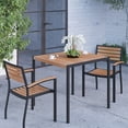 thumbnail image 3 of Merrick Lane Three Piece Faux Teak Patio Dining Set for Indoor and Outdoor Use - 35" Square Table and Two Club Chairs, 3 of 14