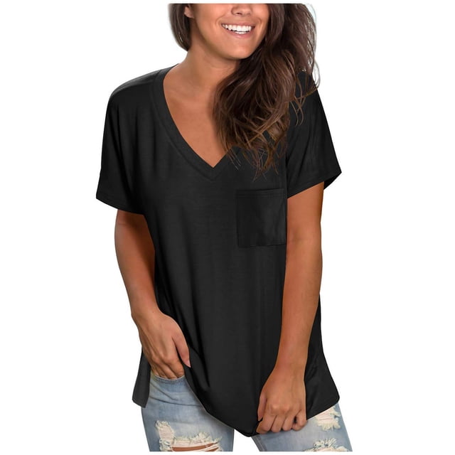 Blouses à Manches Courtes pour Femmes Mode Décontractée Pull Uni Col en V T-Shirt Manches Courtes Hauts Blouse Été T-Shirts pour Femmes Hauts Manches Courtes Blouse Manches Courtes pour Femmes