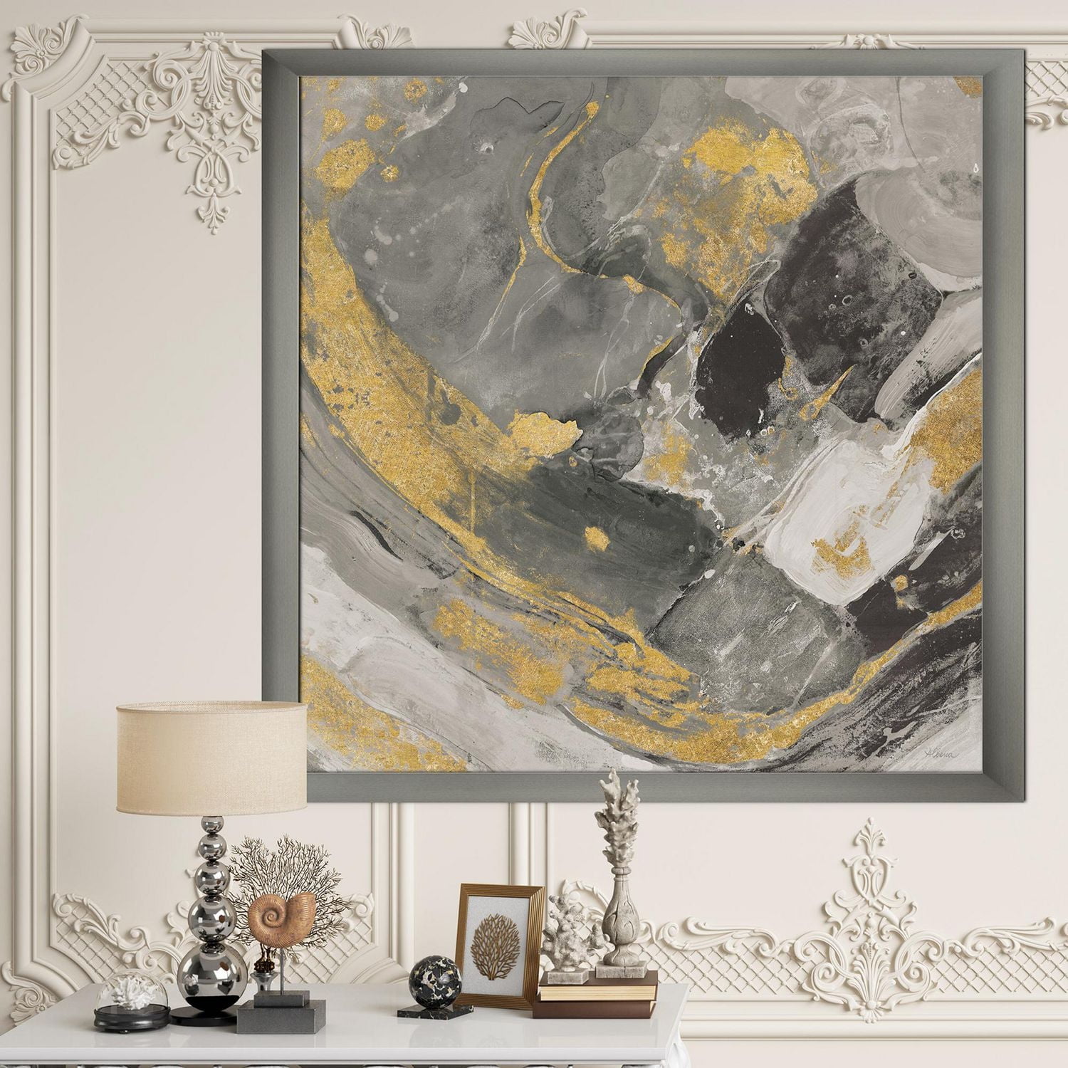 Designart Marble Gold and Black II Framed Wall Art