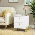 thumbnail image 2 of DIYART Luxury Fluted Night Stand, Nightstand with 2 Drawers, Modern Bedside Table with Golden legs and handles, End tables for Living Room Bedroom, White, 2 of 7