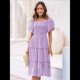 thumbnail image 5 of Vestido Midi Informal de Verano para Mujer, con Mangas Abullonadas, Cuello Cuadrado y Fruncido Púrpura S, 5 of 9