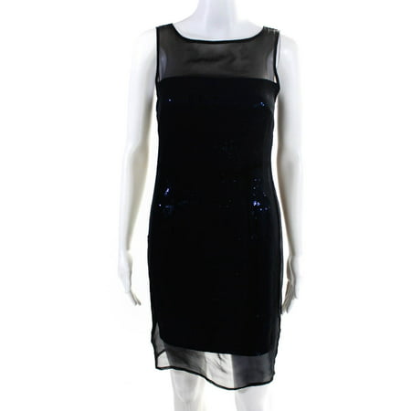 

Pre-owned|Bailey 44 Womens Sequin Mesh Overlay Sleeveless Sheath Dress Navy Size XS