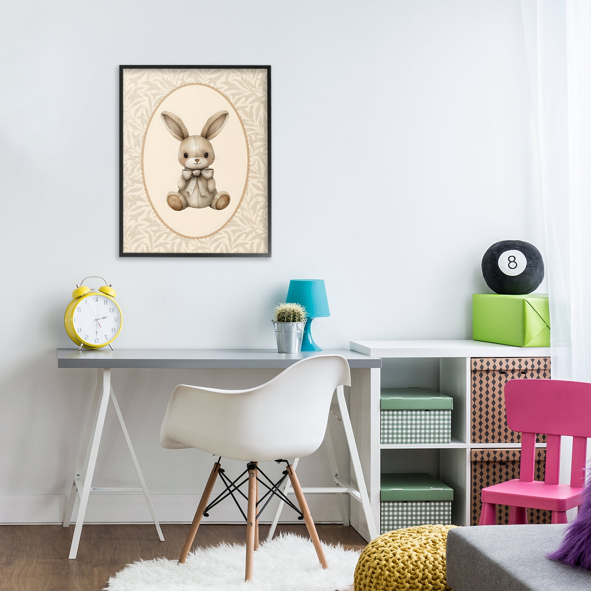 Stupell Industries Neutral Bunny in Oval Border Black Framed Giclee Art, design by LSR Design Studio