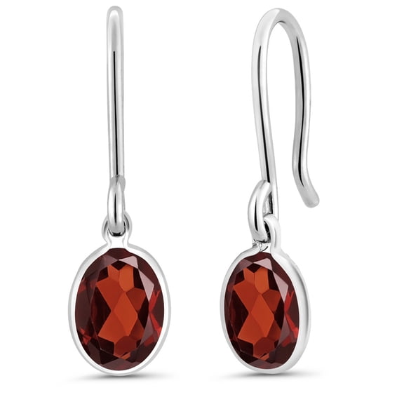 Gem Stone King 925 Sterling Silver Red Garnet French Wire Dangle Earrings for Women (1.80 Cttw, Gemstone January Birthstone, Oval 7X5MM)