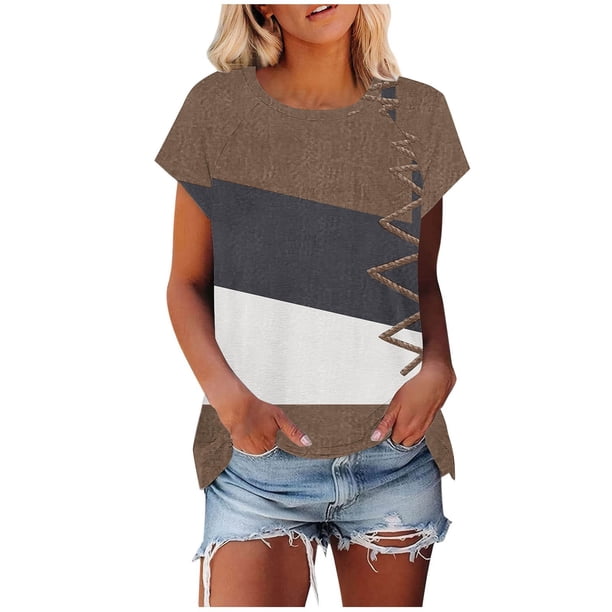 Camiseta de Manga Corta de las Mujeres de Cuello Redondo de Impresión Casual Top de las Señoras, Poliéster Ligero para el Hogar Diario Y Cómodo