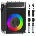 thumbnail image 1 of JYX Máquina de karaoke con 2 micrófonos inalámbricos, altavoz Bluetooth portátil para graves/agudos con luz LED, soporte TWS, entrada auxiliar, FM, sistema REC PA con control remoto, suministro para f, 1 of 5