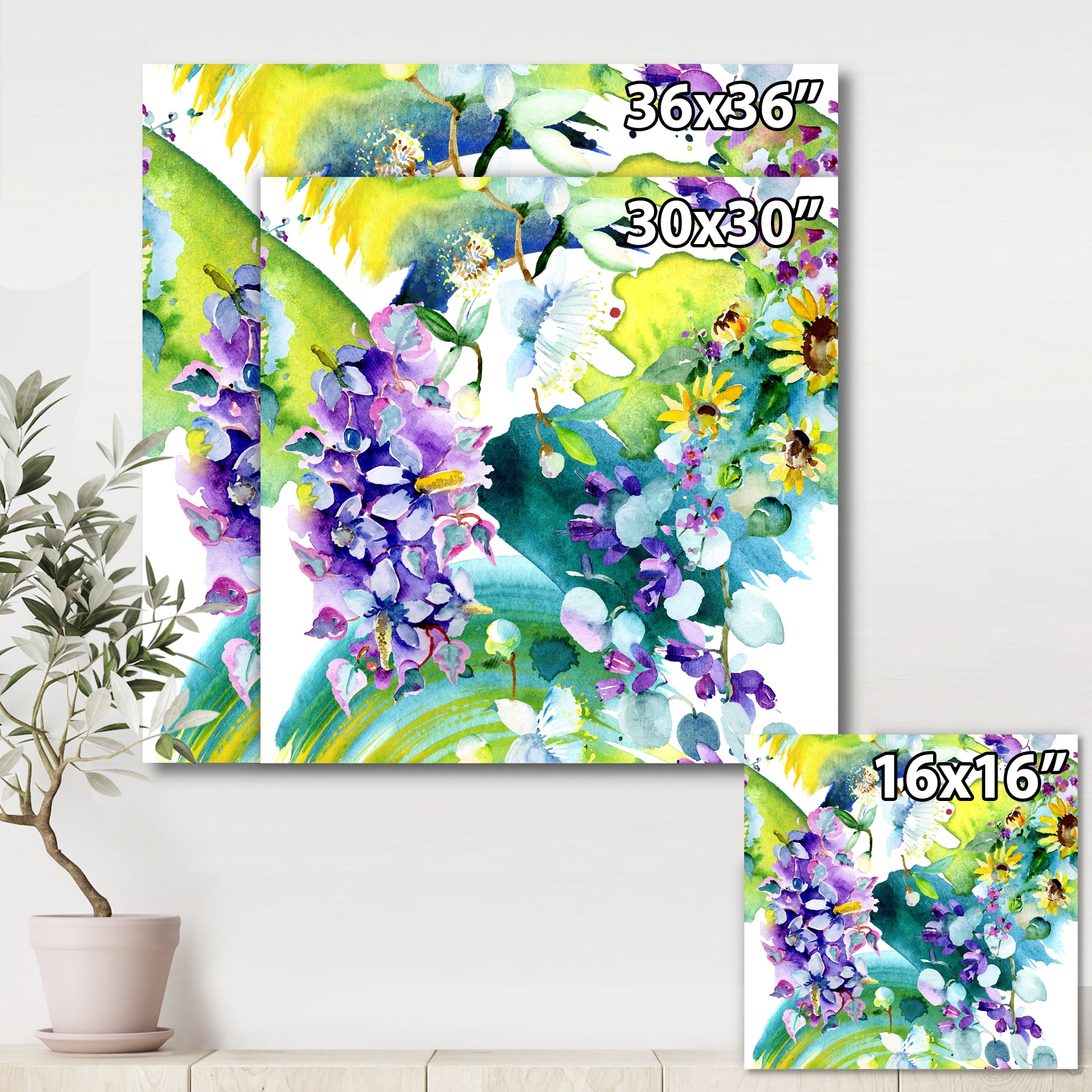Designart ' Bouquet of Sunflowers and Wildflowers ' Farmhouse Canvas Wall Art Print