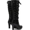 thumbnail image 5 of Womens Vintage Victorian Knee High Boots with Back Zipper Gothic Block High Heel Multiple Buckle Round Toe Y2K Knight Combat Boots, 5 of 5