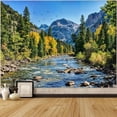thumbnail image 5 of Nature Forest Mountain Tapestry Green Pine Tree Tapestry for Bedroom Aesthetic Flowing River Landscape Tapestries Wall Hanging Bird Decor for Living Room Classroom Dorm Office 90X60IN, 5 of 6