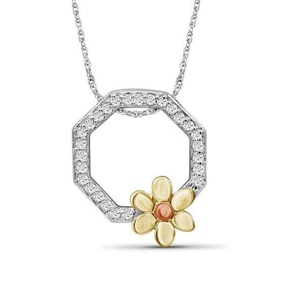 Silver Chain Necklace for Women – .925 Three Tone Sterling Silver Flower Necklace with Sparkling Genuine Accent White Diamonds – Chic, Stunning Silver Statement Necklace Gifts by JewelersClub