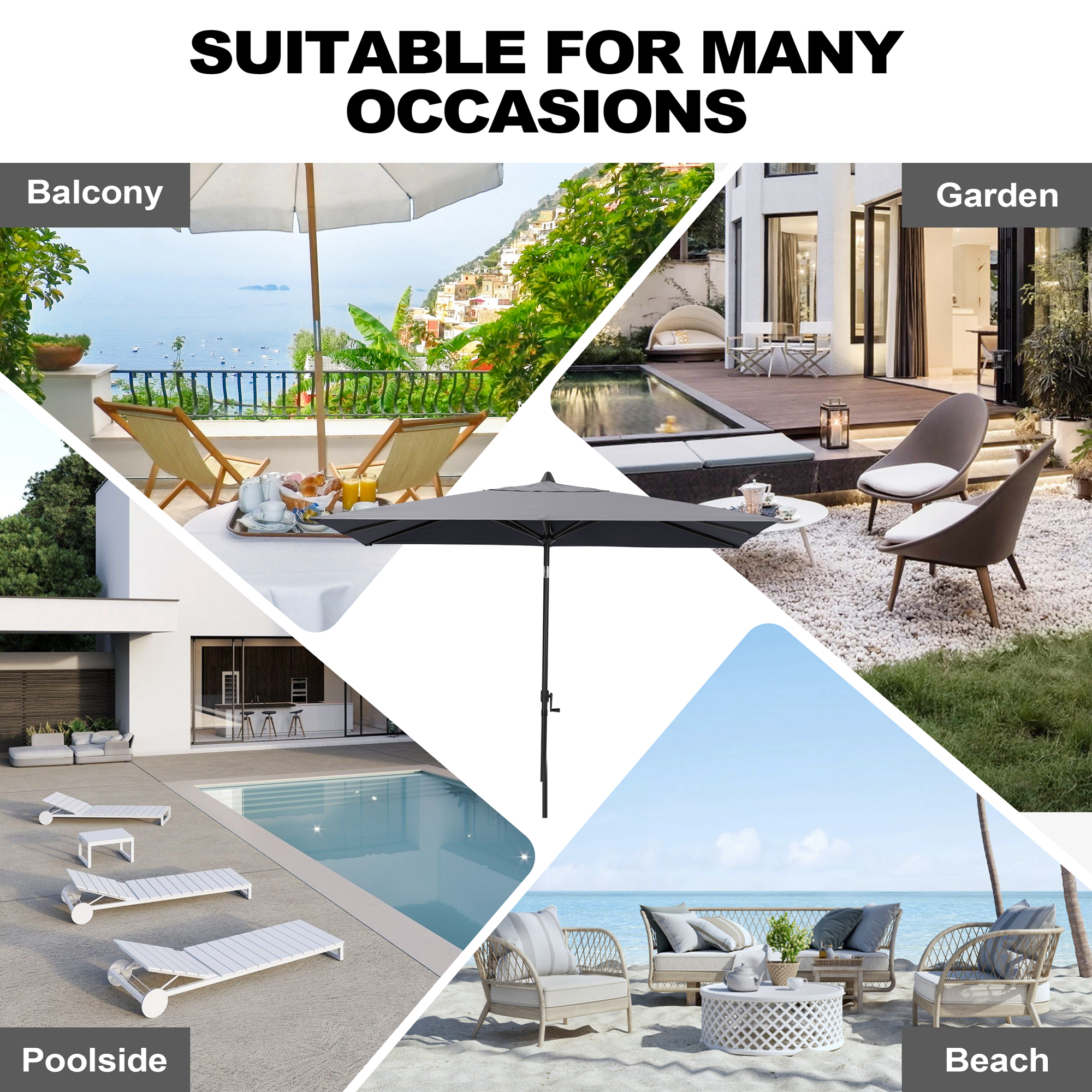 Pellebant 9 x 5 ft Patio Outdoor Umbrella Rectangular Double Top Market Umbrella