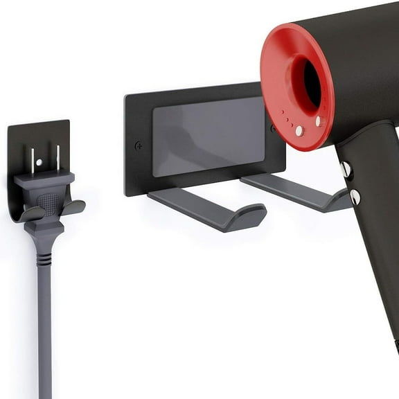 Self Adhesive Hair Dryer Holder Wall Mounted - Adhesive Bathroom Hair Blow Dryer Rack Organizer Compatible with Supersonic Hair Dryers (Black)