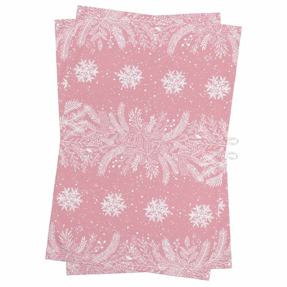 Christmas Snowflakes Kitchen Towels Set of 2, Water Absorbent Dish Towel, Winter Xmas Pine Leaf Pink Decorative Hand Towels - Quick Drying Cloth for Cooking Baking, 18x28 Inch