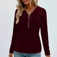 thumbnail image 2 of Blusas de Manga Larga para las Mujeres Cremallera de Cuello en V Delantera Color Sólido Top de Moda Casual, Tops de Color Sólido para las Mujeres, 2 of 9