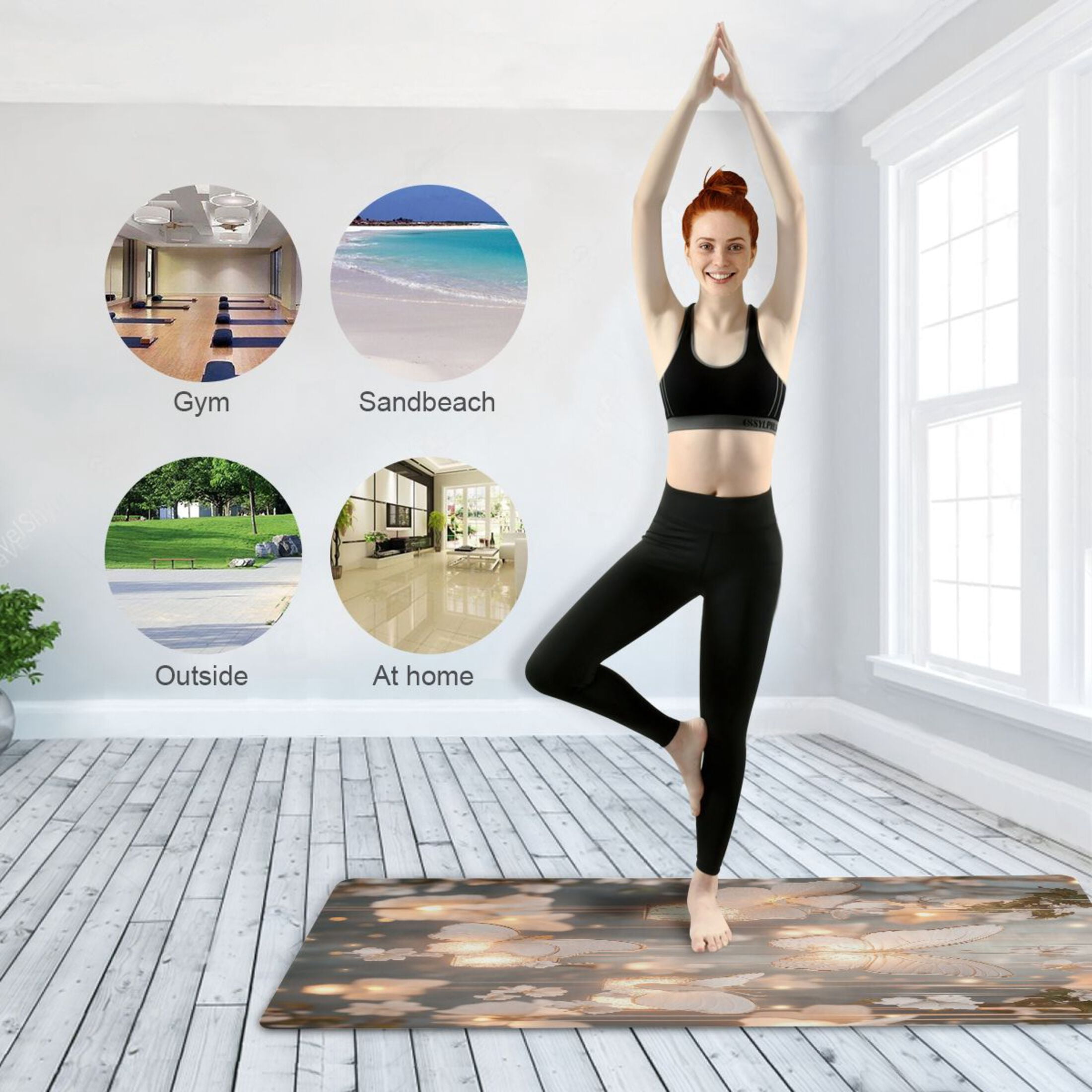 BZSMCE Yoga Mat Women Butterfly Lanterns Floral Decor Fitness Mat