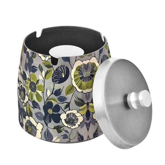 Yayeee Ashtray with Lid for Cigarette Smokeless Stainless Steel Home Ash Holder, Green Floral