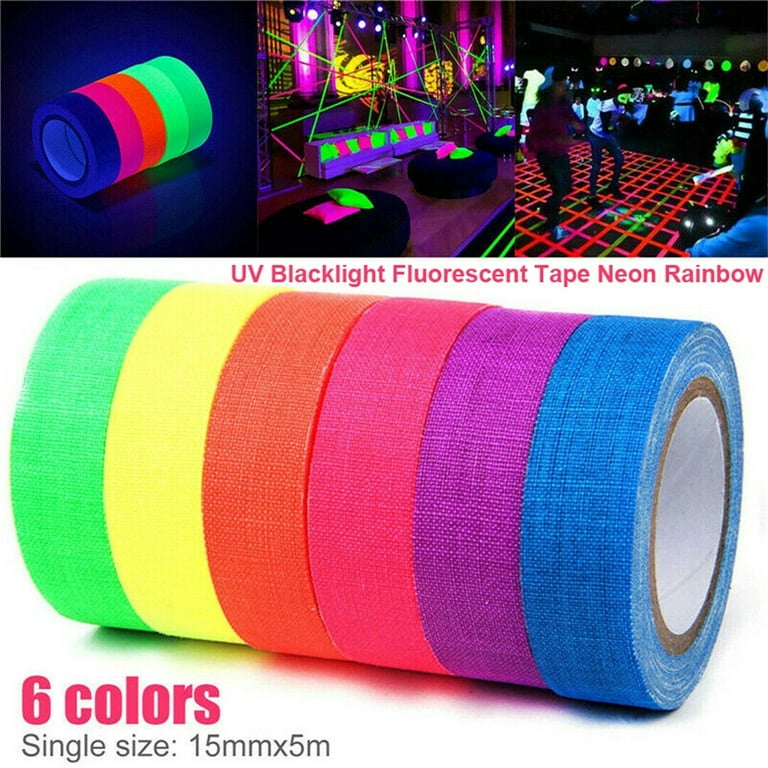 6 Rolls Neon Gaffer Cloth Tape,6 Colors UV Blacklight Reactive  Tape,Fluorescent UV Blacklight Glow in The Dark Tape,Adhesive Black Light  Tape Neon