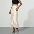 thumbnail image 4 of QATAINLAV Womens Elegant Satin Maxi Skirt High Waisted A Line Long Skirts for Cocktail Party Solid Color Office Work Skirts, White, XL,, 4 of 9