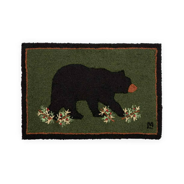 Hooked Wool Black Bear Accent Rug, How Much Is A Grizzly Bear Rug Worth