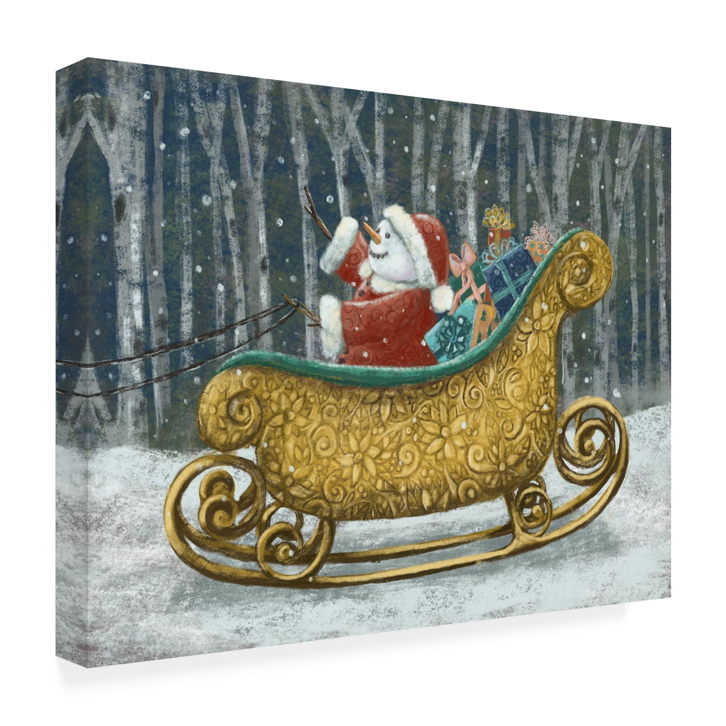 Christine Rotolo 'Snowman Santa In Sleigh' Canvas Art