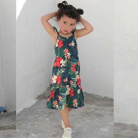 

EQWLJWE Summer Family Matching Kids Clothes Sleeveless Flower Casual Girls Dress Christmas Pajamas for Family Holiday Clearance