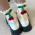 thumbnail image 2 of Yuanlong Womens Socks Solid Color Ruffled Cuffs Crew Socks With Cherry Pom Hosiery Sweet Cute Style Breathable Mid Socks11, 2 of 8