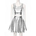 thumbnail image 2 of Zaldita Women Alien Costume Metallic Crop Tank Top Pleated Skirt with Headband Rave Outfit Halloween Silver S, 2 of 6