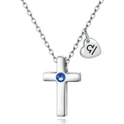 Cross Pendant Birthstone Necklace for Girls Boys Women - 12 Constellation Astrology CZ Jewelry