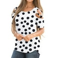 thumbnail image 2 of Women's Summer Shirts Short Sleeve Tunic Strappy Cold Shoulder Tops Polka Dolt Pullover Fashion Casual Blouses (XL, White), 2 of 6