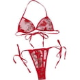 thumbnail image 1 of Conjunto de lencería sexy para mujer, malla bordada, sin relleno, brasier y cuerdas en V, ropa interior para mujer, 1 of 3
