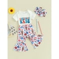 thumbnail image 3 of Jxzom Newborn Baby Girl My First 4th Of July Outfit 3 6 12 18 Months Short Sleeve Romper Romper Shirt Top Flare Pants Headband Set, 3 of 8