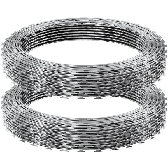 KFFKFF Razor Fencing, 98 ft of Galvanized Razor Ribbon, 2-Pack Razor Wire for Secure Fencing, Durable Razor Fence Rolls for Garden Protection