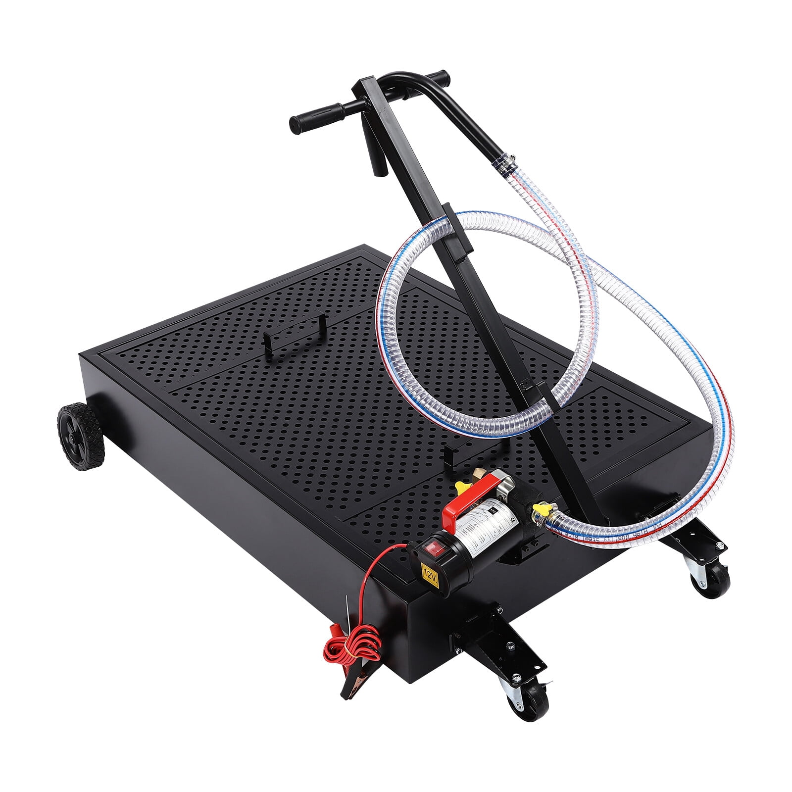 15 Gallon Electric Oil Drain Pan,12V Oil Drain Pan with Pump,56.78L Low Profile Oil Drain Pan,Oil Change Pan with T Foldable Hand and Wheels,8.2FT Hose Oil Drain Cart for Car,SUV,Trucks