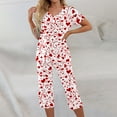 thumbnail image 2 of Garbnen Womens Valentines Pajamas Set V Neck Short Sleeve Sleepwear Capri Pants Heart Graphic Print Pjs Loungewear with Pockets, 2 of 7