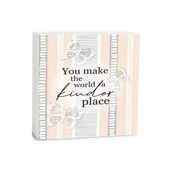 You Make World Kinder Pink Stripe 5 x 5 Wood Tabletop Sign Plaque