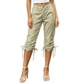 thumbnail image 2 of Hfnxid Women's Cargo Capris High Waisted Tie Side Capris Comfort Lightweight Cropped Trousers Casual Outdoor Pant with Pockets Beige XXL, 2 of 10