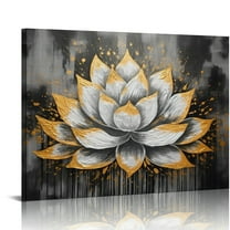 COMIO  Lotus Flower Wall Decor Trendy Silver Golden Flower Painting Canvas Prints Art Zen Lotus Picture Artwork for Living Room Yoga Meditation Spiritual Decor Framed Ready to Hang