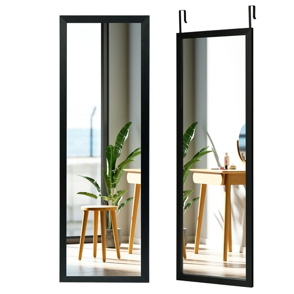 Costway Door Wall Mounted Mirror Full Length Hanging Wood Frame Mirror Decor Black