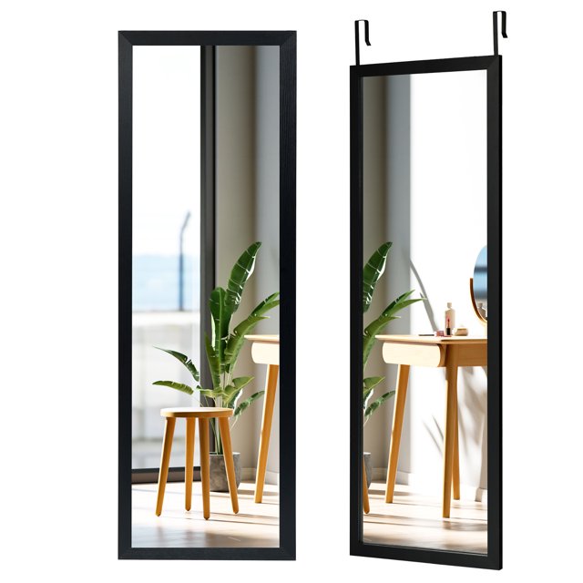 Costway Door Wall Mounted Mirror Full Length Hanging Wood Frame Mirror Decor Black