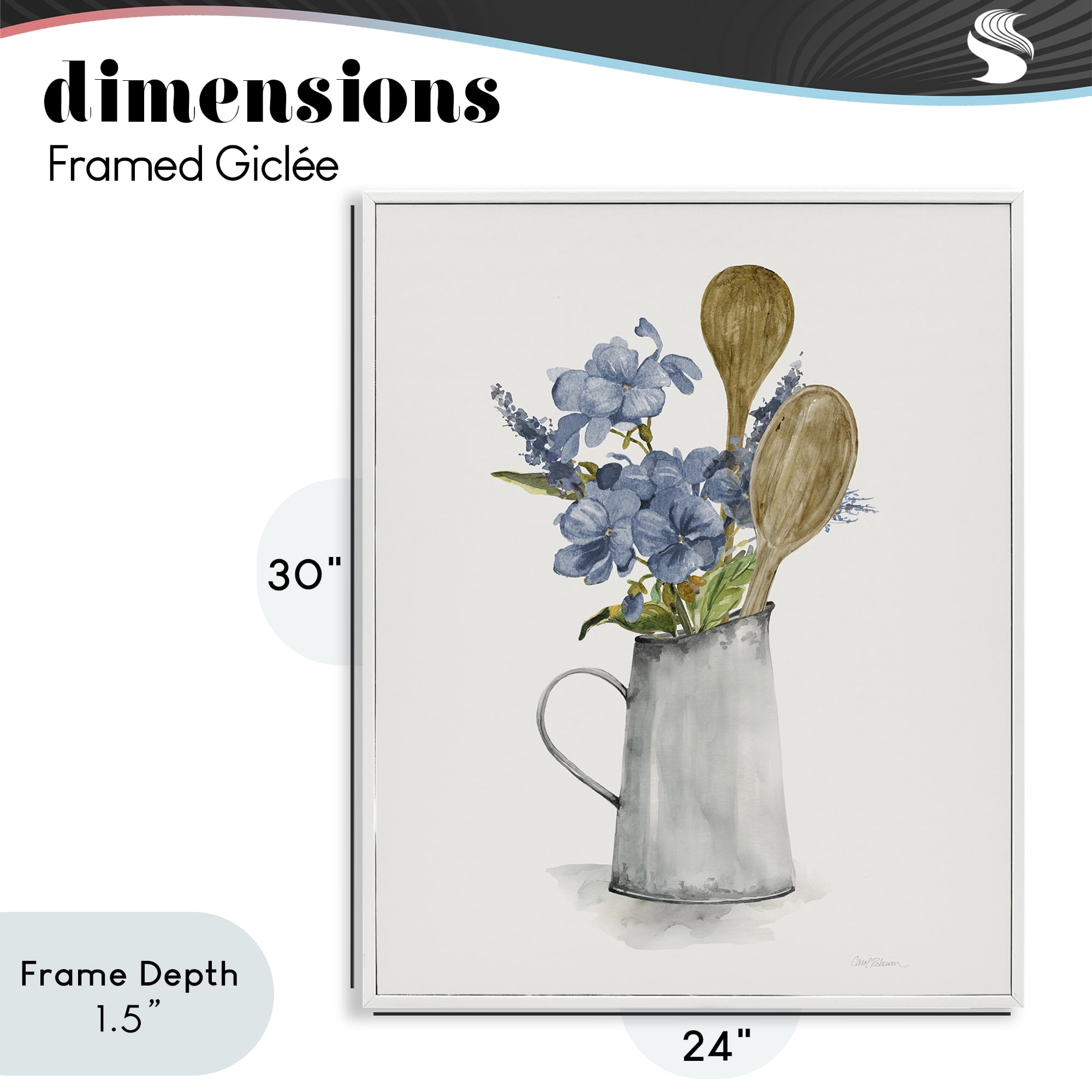 Stupell Industries Kitchen Spoons & Blue Blooms White Framed Giclee Art, design by Carol Robinson