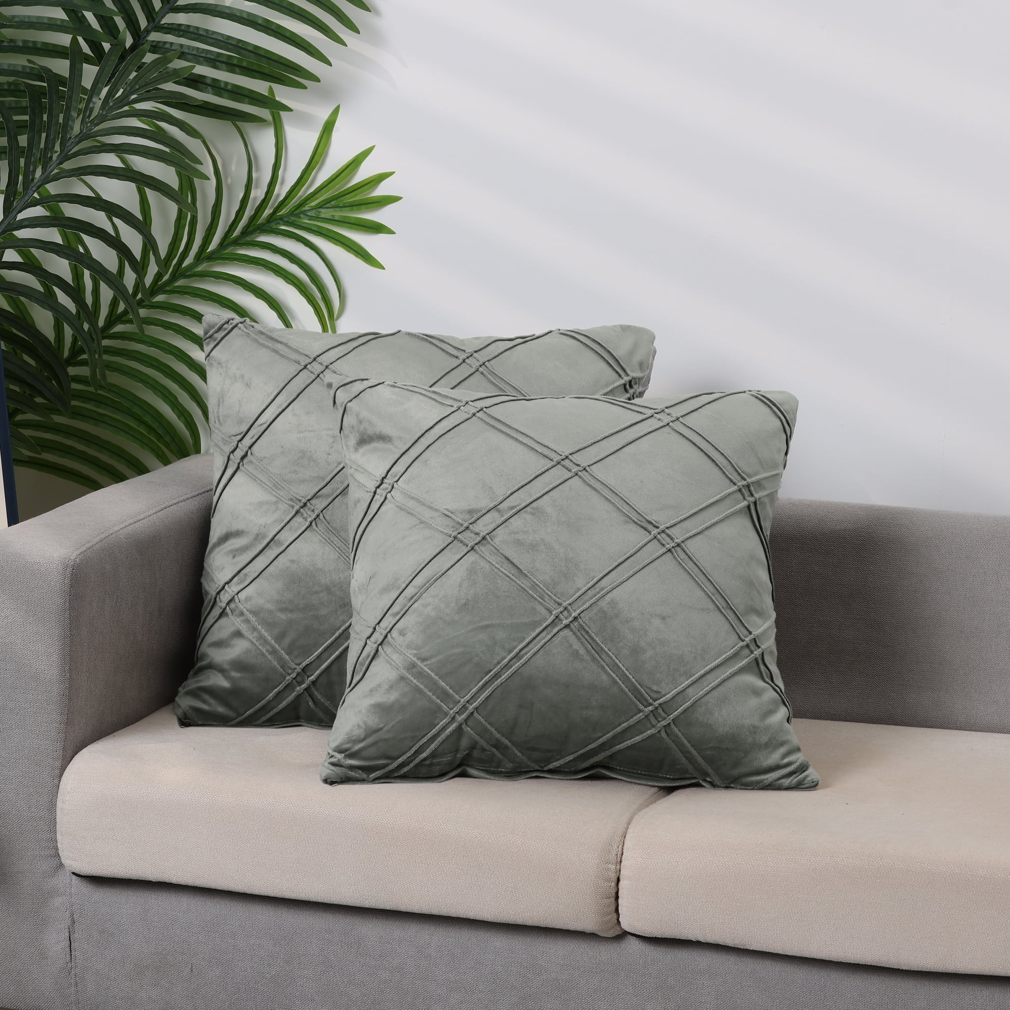 Unique Bargains 2 Diamond Pinch Pleated Solid Decorative Textured Throw Pillow Covers Grey 18" x 18"