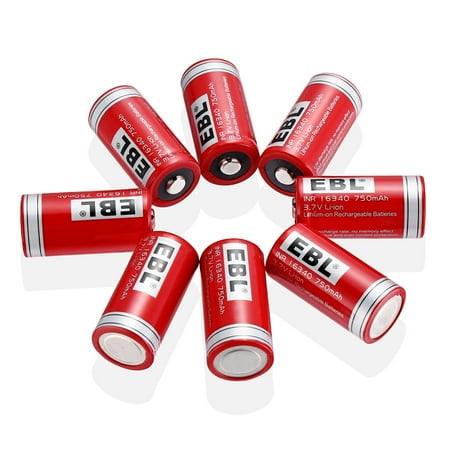 - EBL 8-Pack 16340 Li-ion Rechargeable Batteries 750mAh 3.7v CR123A Battery for LED Flashlight Torch