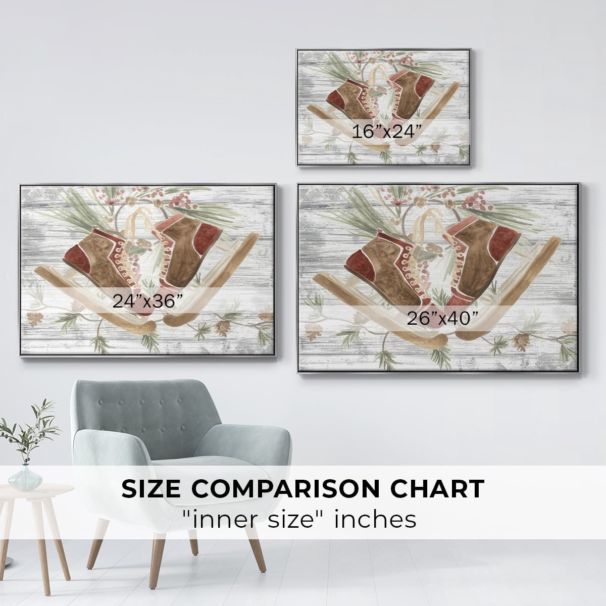 Pinecone Lodge Collection A - Framed Gallery Wrapped Holiday Canvas - 17 x 25 - Silver Frame