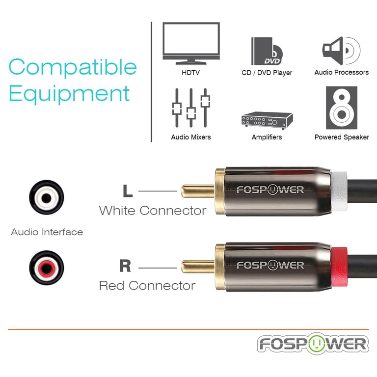 FosPower, RCA Y-Adapter, 3ft, Male to Male Audio Splitter