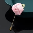 thumbnail image 3 of Gentleman's Suit Flower Brooch Handmade Lapel Pin Boutonniere Stick Corsage Accessory Multicolor Rose Satin Tuxedo Groom Wedding Banquet Party, 3 of 8